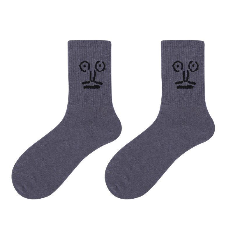 Funky Surprise Face Cotton Socks - Grey / One Size