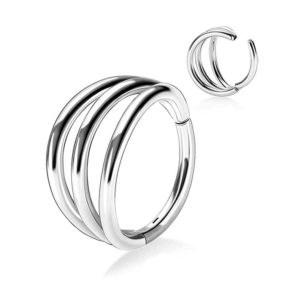 Steel Triple Earring Septum Clicker Ring - Silver Color /