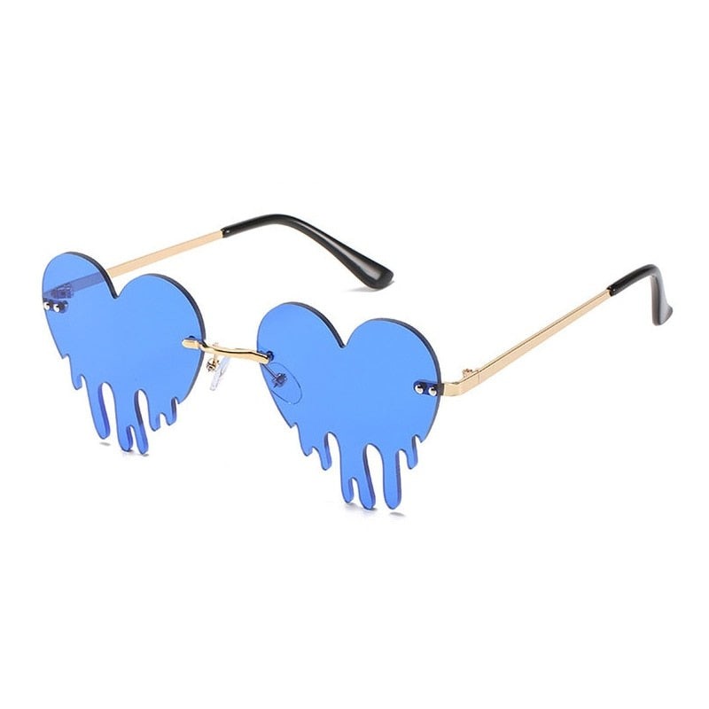 Heart Tear Shape Sunglasses Colorful Rimless - Dark blue /