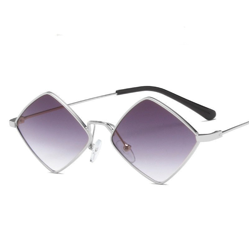 Small Rhombus Lens Sunglasses - Silver-Double-Gray / One