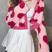 Thumbnail for Pink Cropped Jacket Faux Fur Hearts