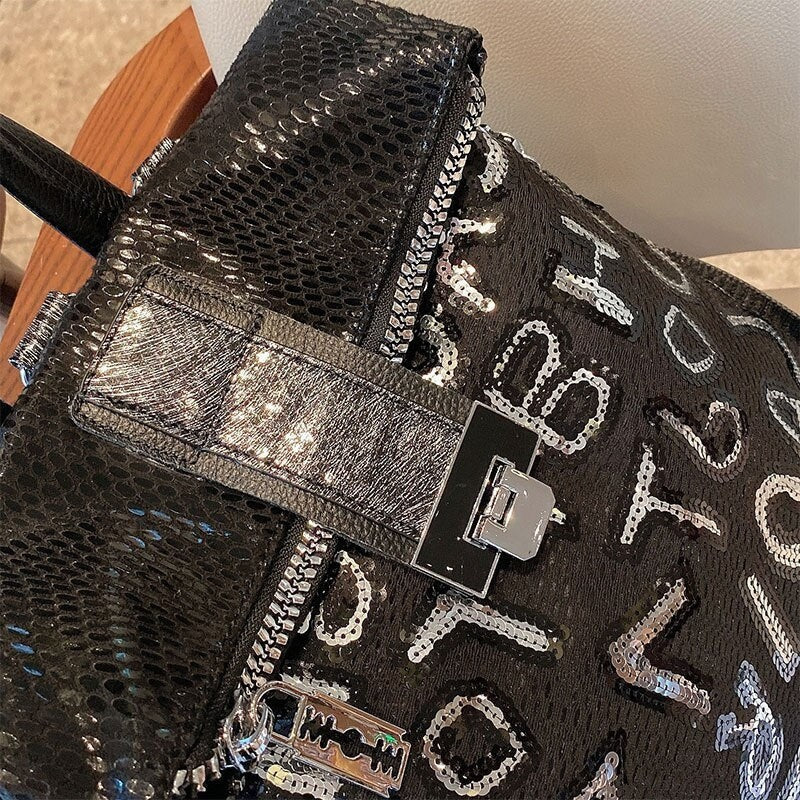 Dark With Sequin Lettering Backpack - One Size / Black