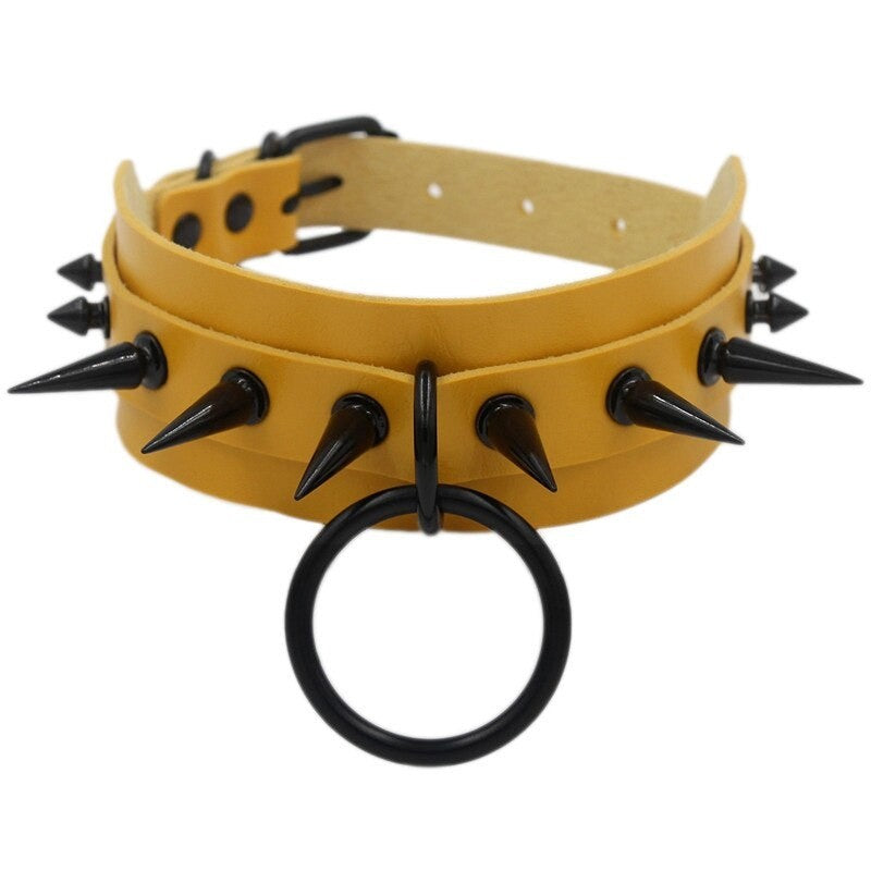 Punk Spike Goth Studded Collar - Yellow / One Size