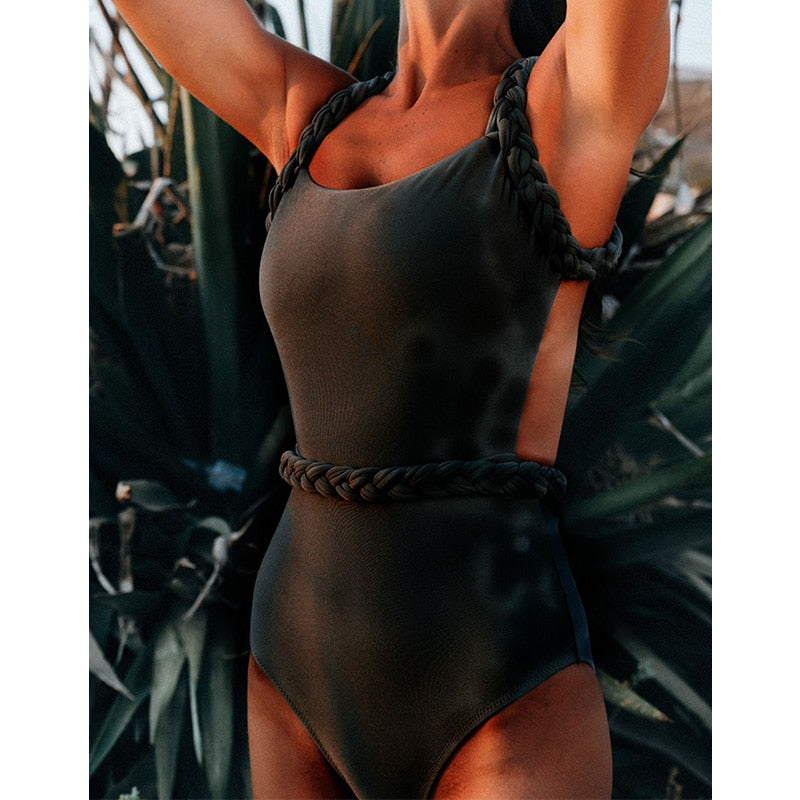 Braid Strap Backless Swimsuit - Swimsuits