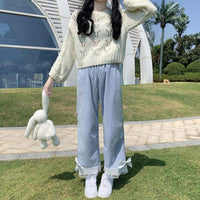 Thumbnail for Sweet Bow Lace Wide Leg Pants - Sky Blue / S