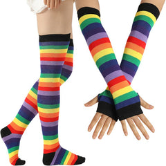 Colorful Rainbow Knee Socks & Arm Warmer Gloves