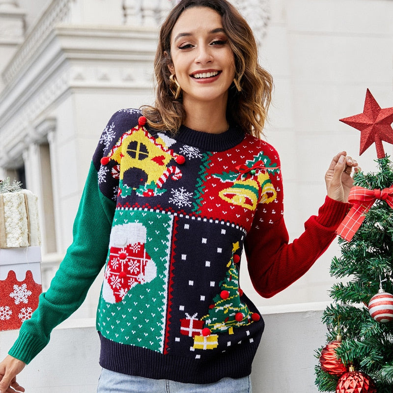 Christmas Knitted O-Neck Long Sleeve Sweater