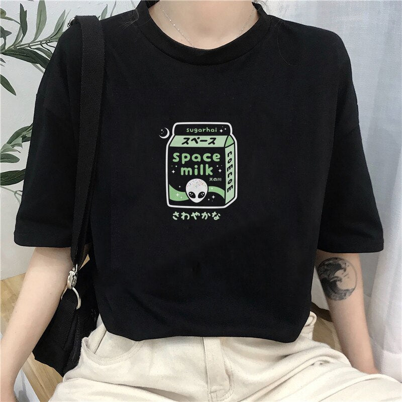 Harajuku Alien Space Milk T-shirt - T-Shirt