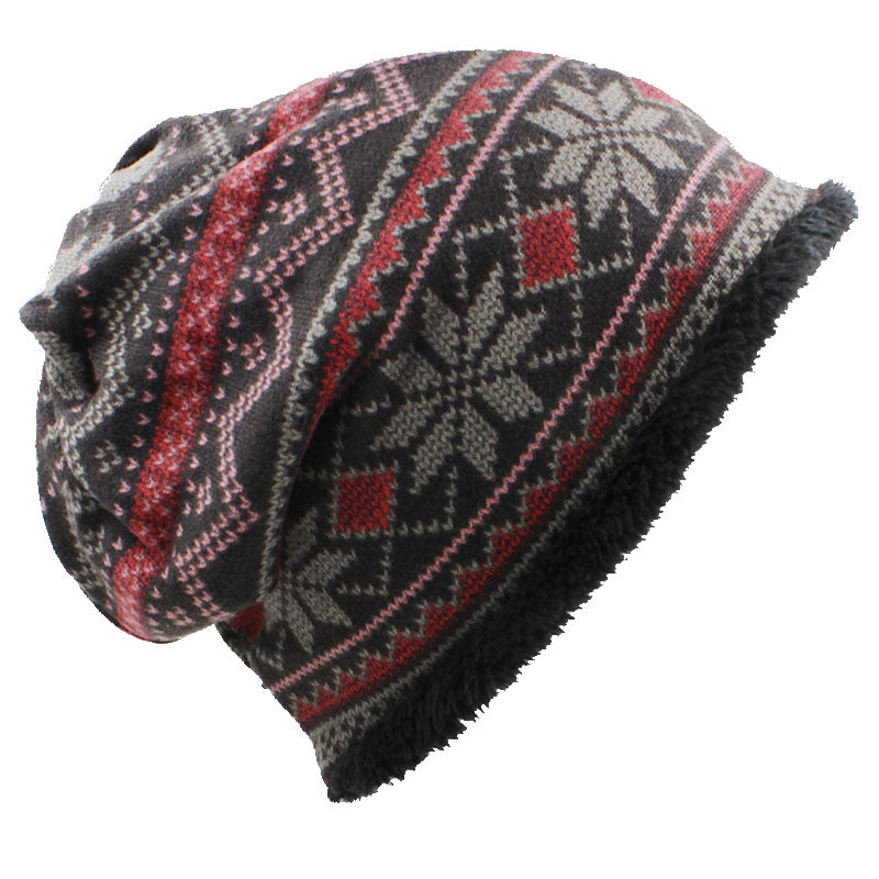 Brand Design Dual-use Scarf Beanie - Red-Gray / One Size