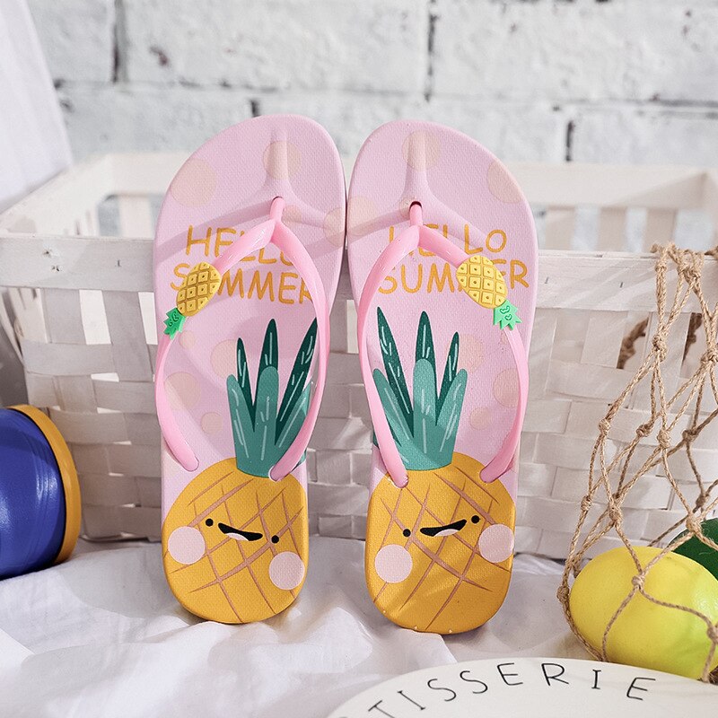 Cartoon Pineapple Strawberry Flip Flops Sandals - Pink / 36