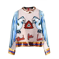 Parrot Embroidery Knitted Sweater - MULTI / S