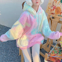 Thumbnail for Winter Rainbow Kawaii Fur Hoodies - Sweater