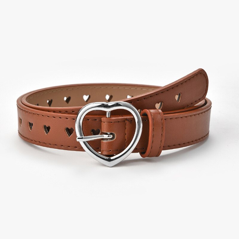 Heart Solid PU Leather Belt - Light Tan