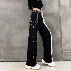 Side Button With Belt And Chain Cargo Pants