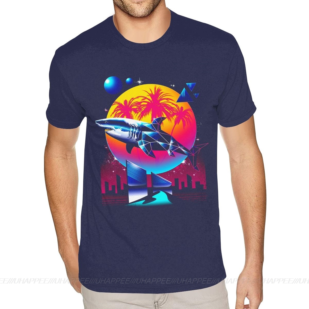 Aesthetic Shark Vaporwave T-Shirt - Navy / S