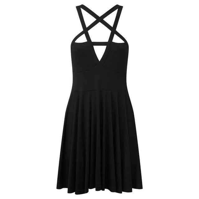 Pentagram Strap Gothic Dress Women - black / M