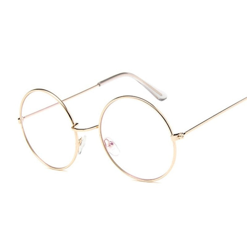 Vintage Round Glasses Clear Lens Metal - Gold / One Size
