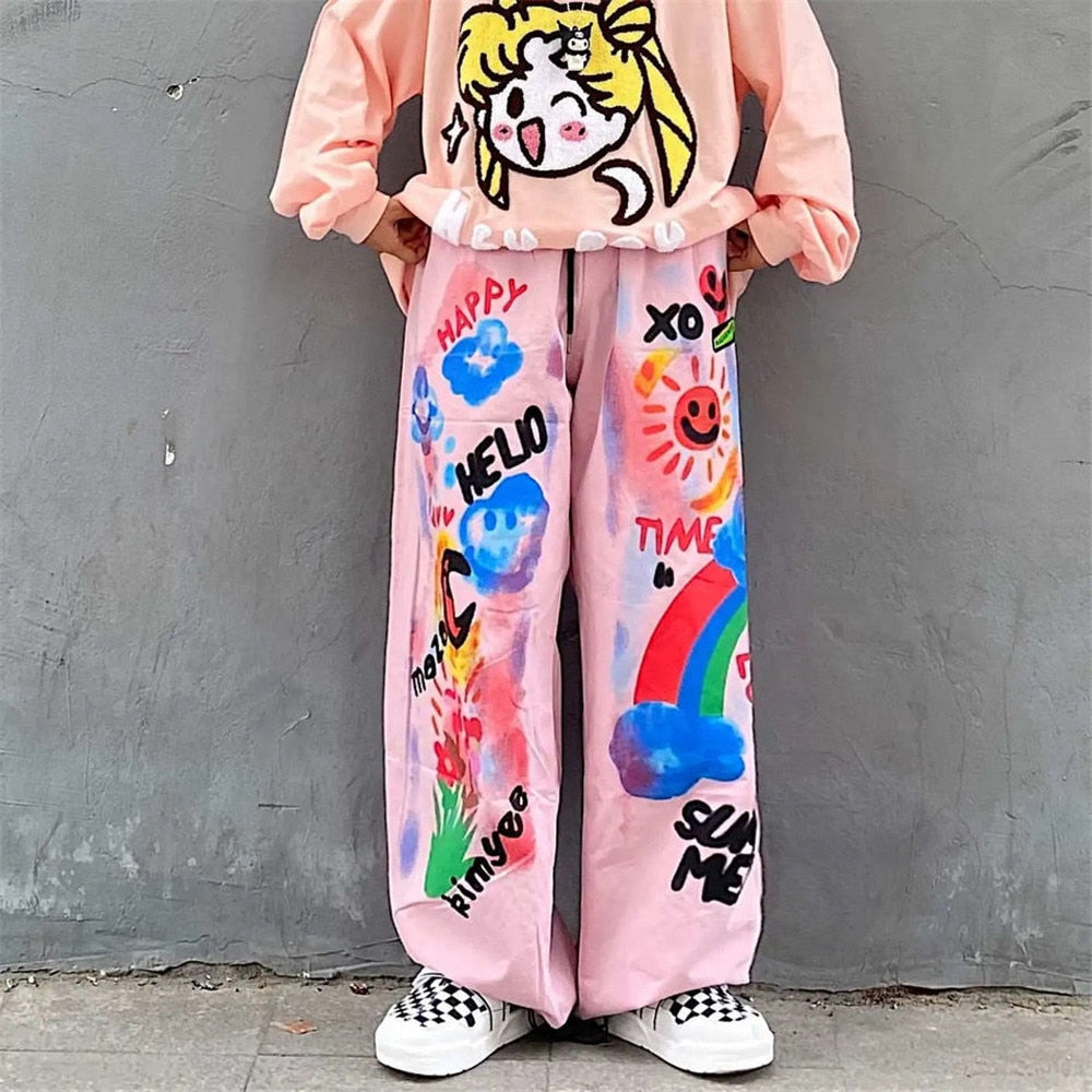 Cute Cartoon Rainbow Pants - Pink / M