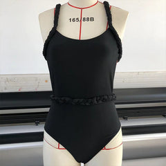 Braid Strap Backless Swimsuit - Black / S - Swimsuits