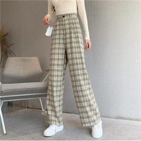 Thumbnail for Casual Plaid Retro Aesthetic Loose Pants - Green / S