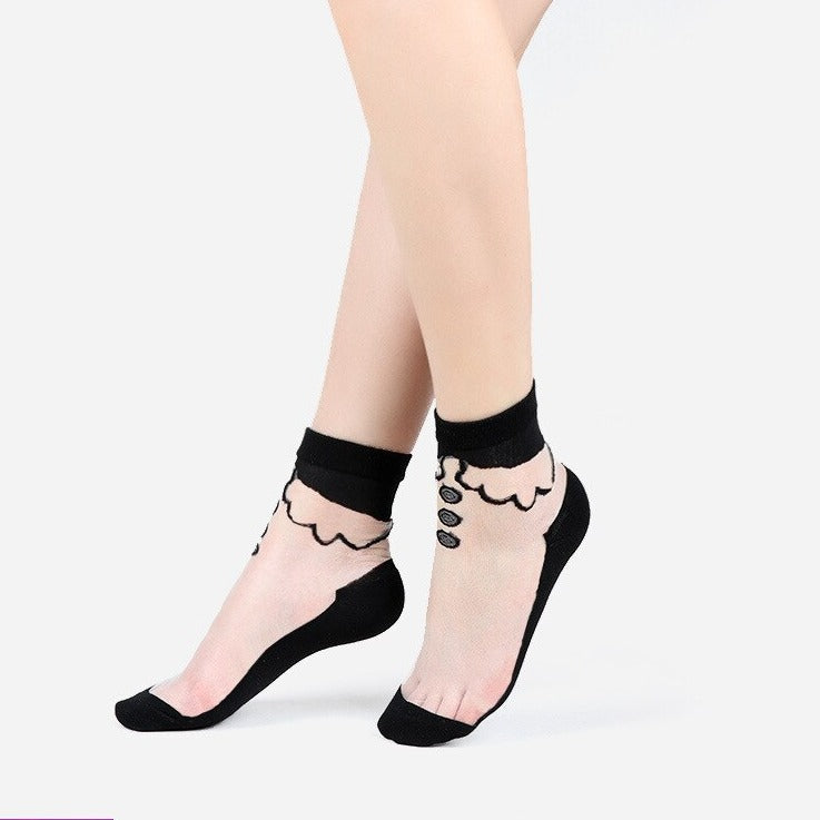 Transparent Ankle Socks - Transparent-White-Black / One Size