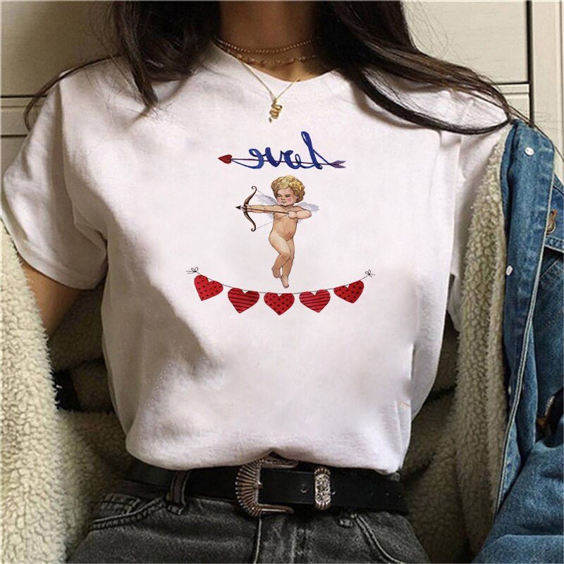 Angels Vintage T-Shirt - White-Red Hearts / S