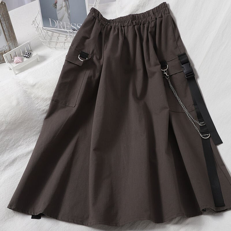 High Waist Loose Cargo Gothic Skirt - Dark Grey / ONE SIZE