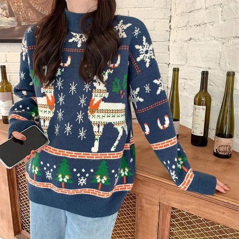 Christmas Moose Red Sweater - Blue / S