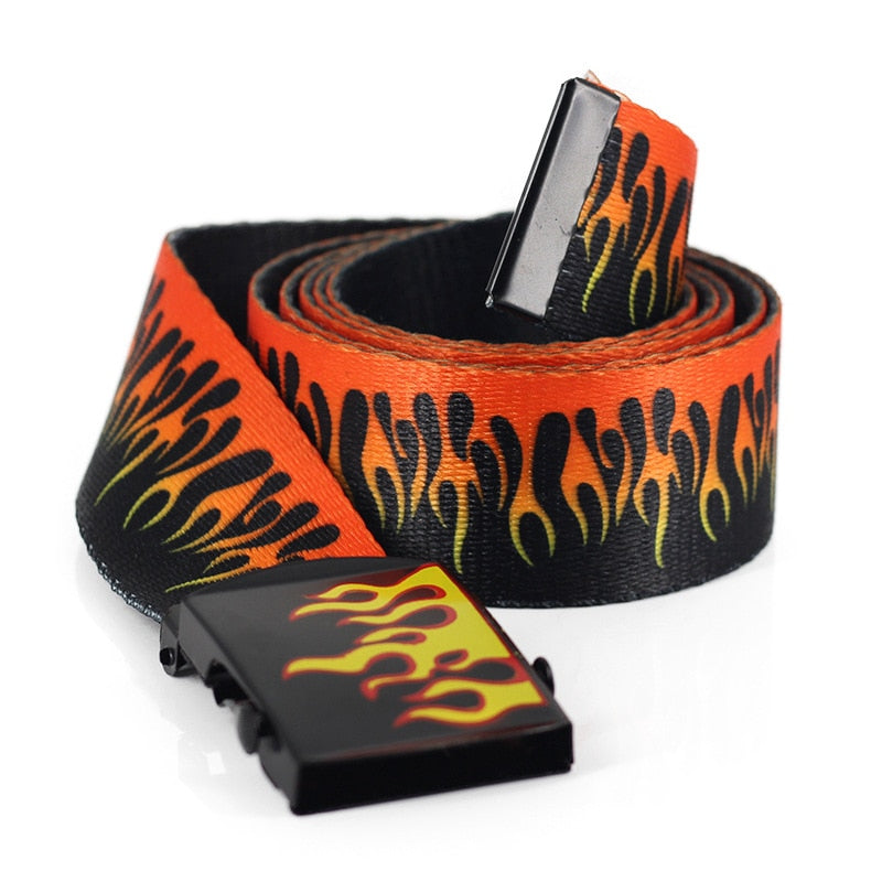 Flame Print Metal Plaque Buckle Belt