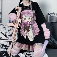 Kawaii Anime Girl Sweatshirt - black / S - SWEATSHIRT