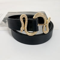 Thumbnail for Shinny Rhinestone Snake Buckle PU Leather Belt - 102x2.8 cm