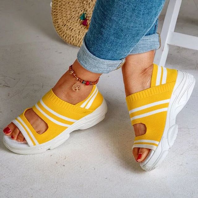 Knitting Breathable Wedges Platform Sandals - Yellow / 35 -