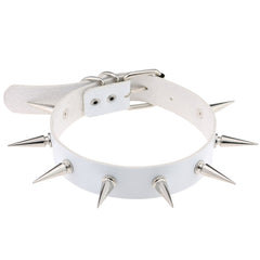 Punk Gothic Leather Spike Collar - White / One Size