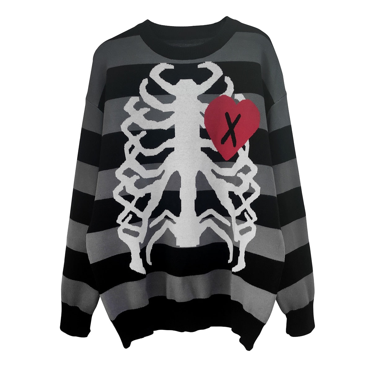 Gothic Skeleton Striped Knitted Sweater - Black / One Size:
