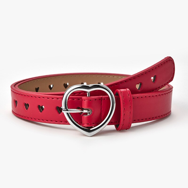 Heart Solid PU Leather Belt - Red