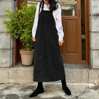 Thumbnail for Corduroy Dress Loose Sleeves - Black / S