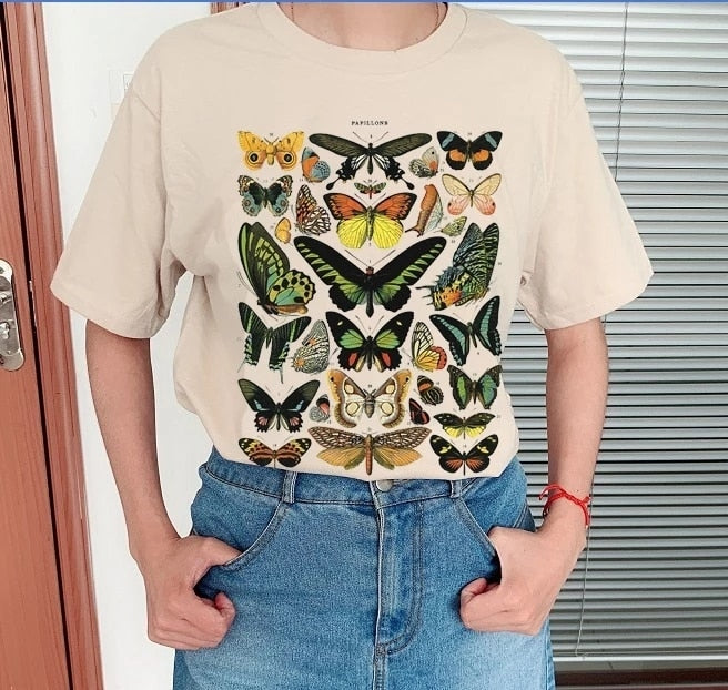 Different Color Butterfly T-Shirt - Cream / XS