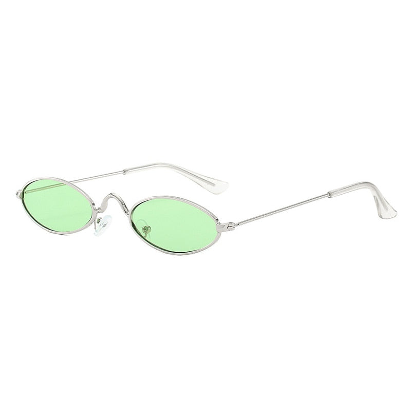 Retro Small Oval Sunglasses - Silver Green