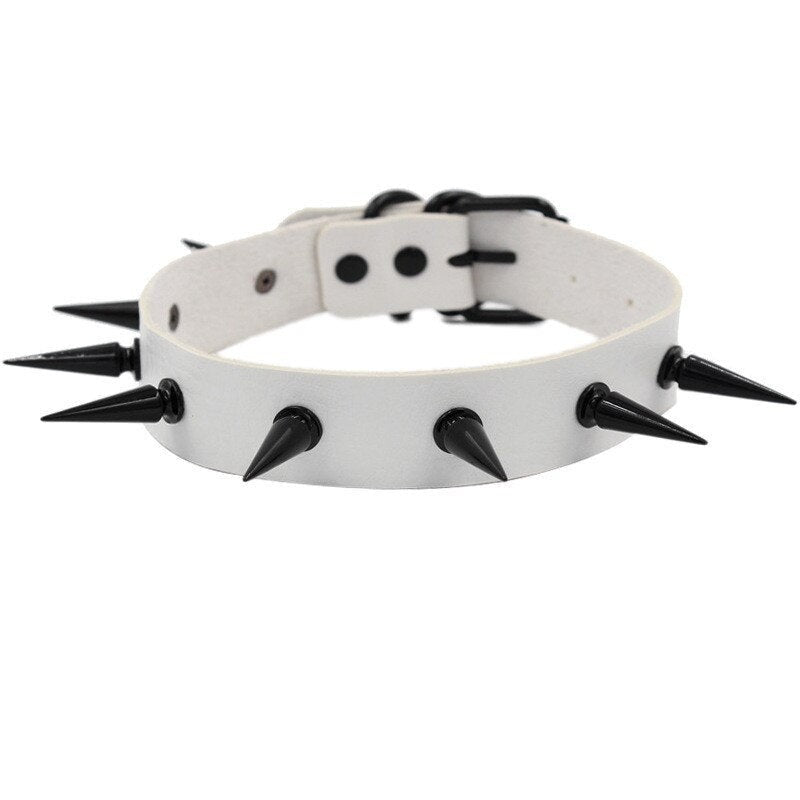 Punk Spike Goth Studded Collar - White / One Size