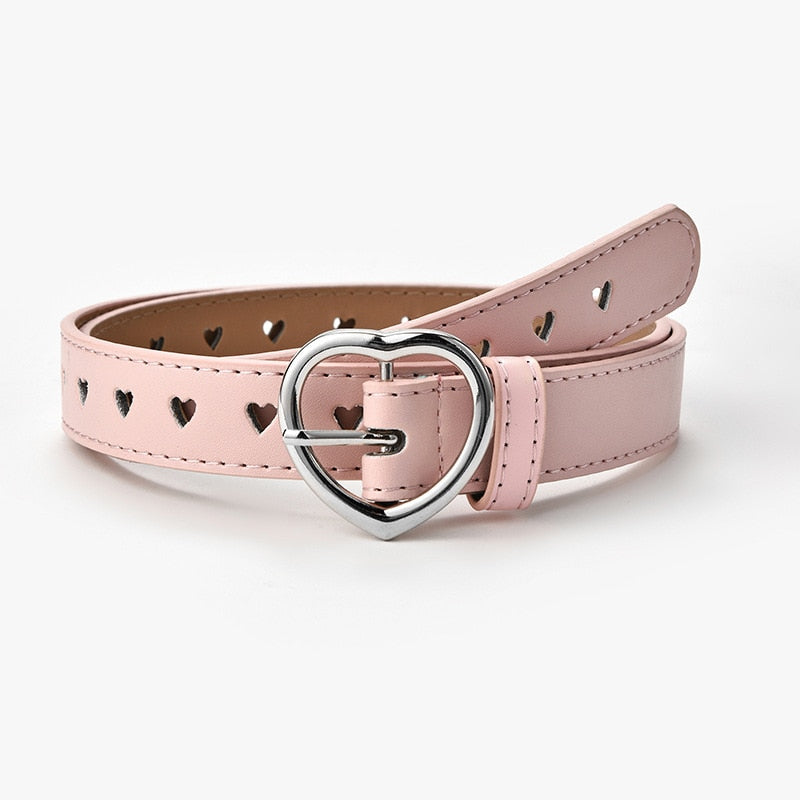 Heart Solid PU Leather Belt - Pink