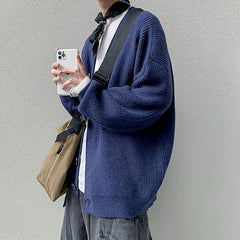 Oversized Knitted Loose Korean Style Cardigan - Blue / XXL