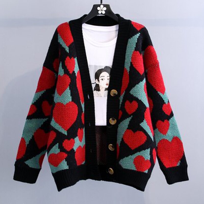 Love Hearth Knitted Cardigan Sweater - Black / One Size