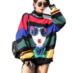 Cartoon 3D Abstract Fashion Girl Sequins Knitted Oversize