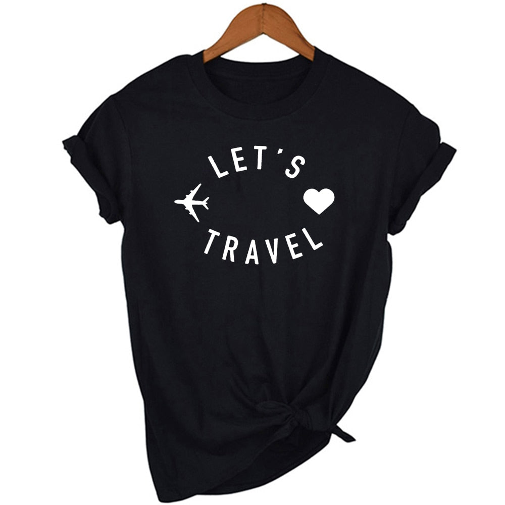 Let’s Travel Airplane Traveling T-shirt - Black / S -