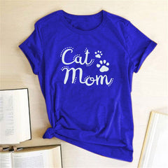 Cat Mom Printed T-Shirt - Blue / S - T-shirts