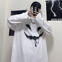 Thumbnail for Anime and Happy Face Print Oversized Sweatshirt - White-Face