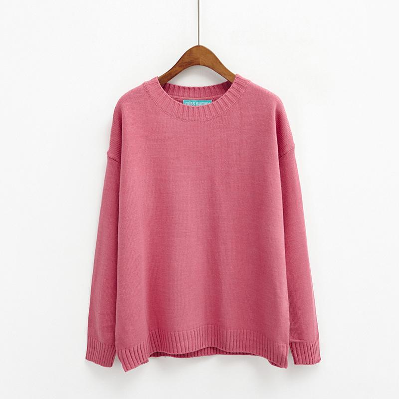 Solid Simple Knitted Sweater - Pink / One Size