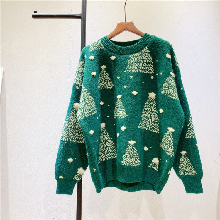 Crew Neck Ugly Knitted Sweater - Green / One Size