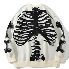 Skeleton Bone Print Knitted Sweater - White / M