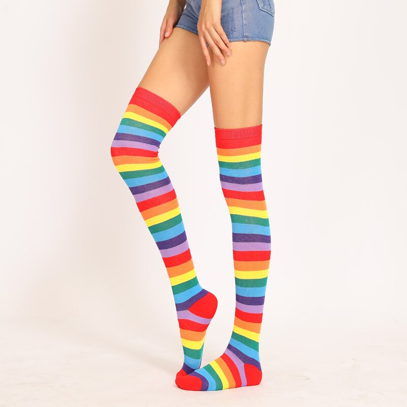 Long Highs Rainbow Funny Socks - Red / One Size